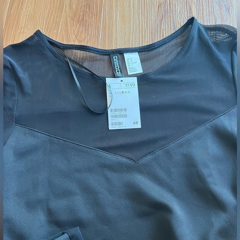 H&M Black Mini Dress New with Tags Size 8 mesh - Picture 4 of 4